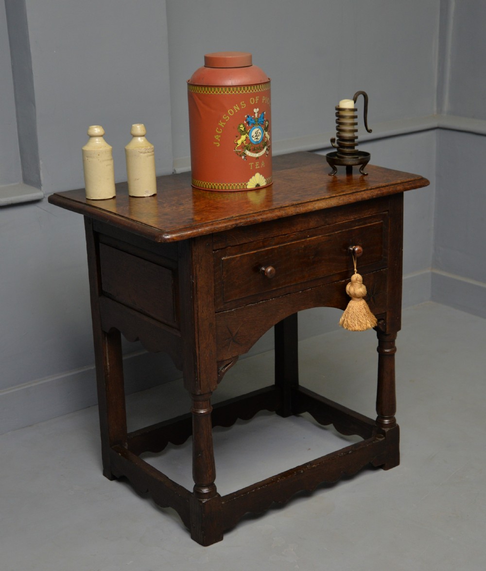 Charming 17th Century Solid Oak Side Lamp Table View III