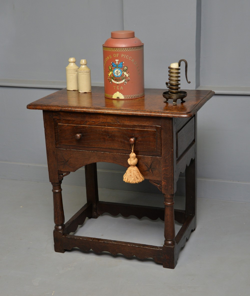 Charming 17th Century Solid Oak Side Lamp Table View IV