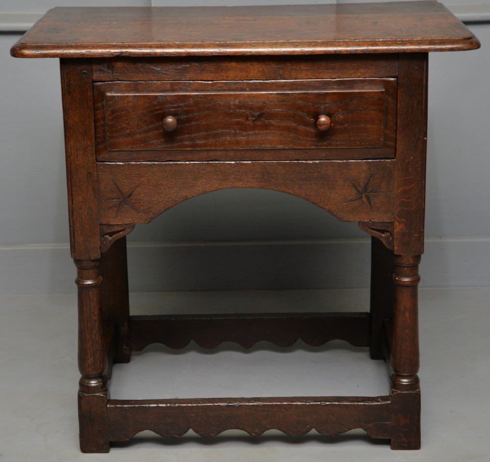 Charming 17th Century Solid Oak Side Lamp Table View VI