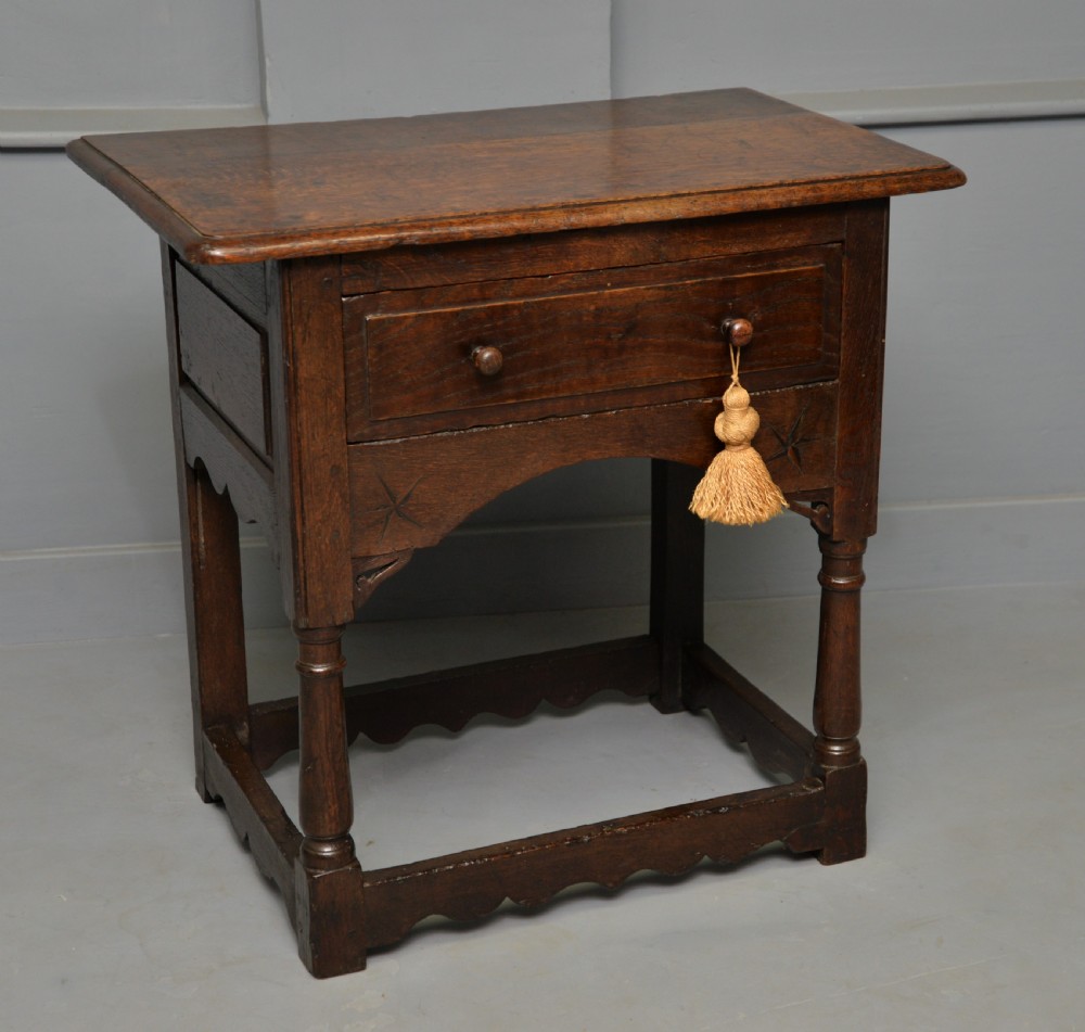 Charming 17th Century Solid Oak Side Lamp Table View XVI