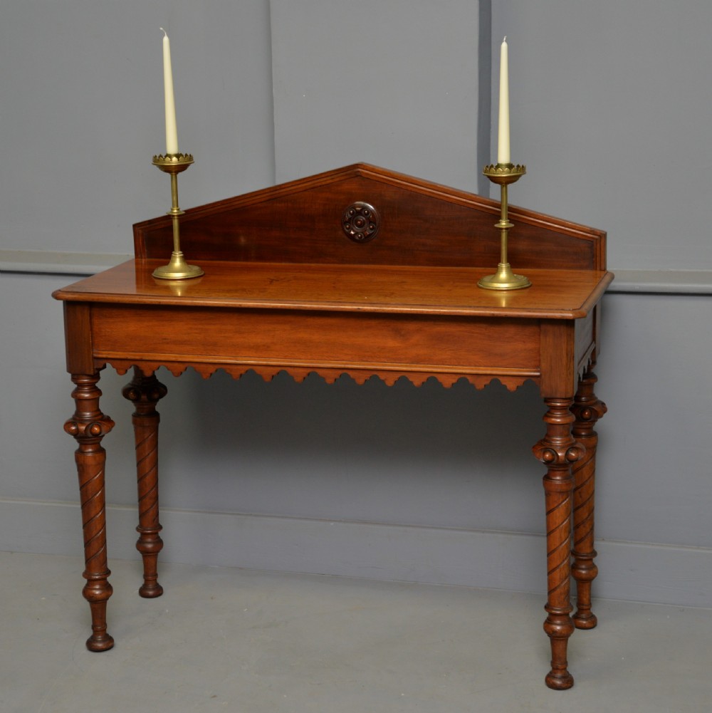 Victorian Walnut Gothic Revival Hall Side Lamp Table View II