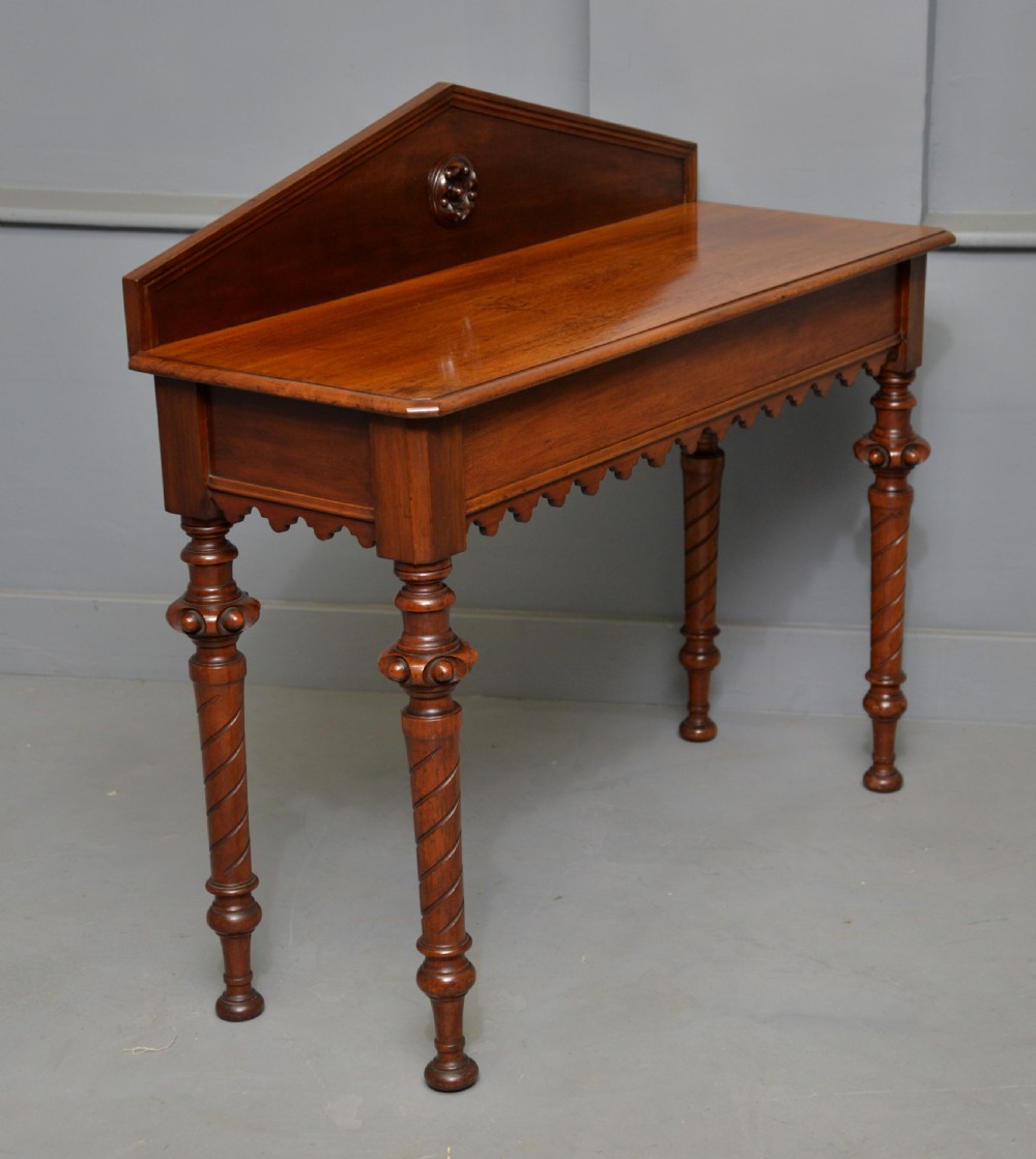 Victorian Walnut Gothic Revival Hall Side Lamp Table View V