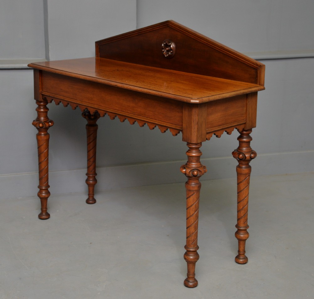 Victorian Walnut Gothic Revival Hall Side Lamp Table View VI