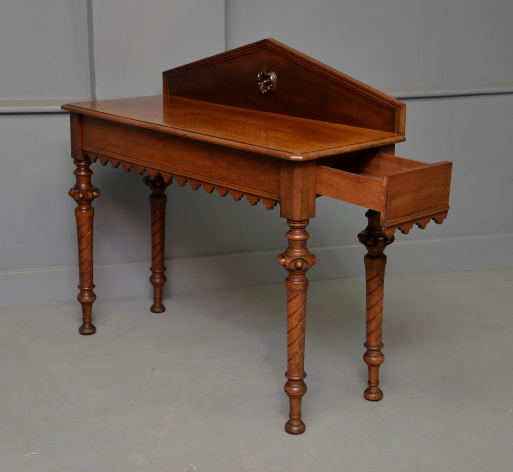 Victorian Walnut Gothic Revival Hall Side Lamp Table View VII