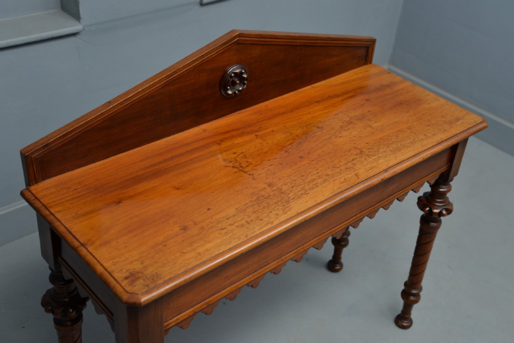 Victorian Walnut Gothic Revival Hall Side Lamp Table View VIII