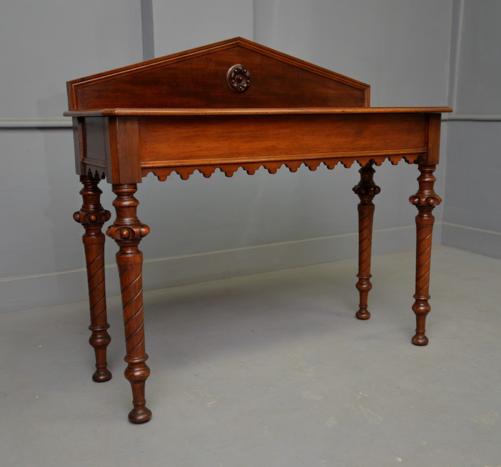 Victorian Walnut Gothic Revival Hall Side Lamp Table View IX