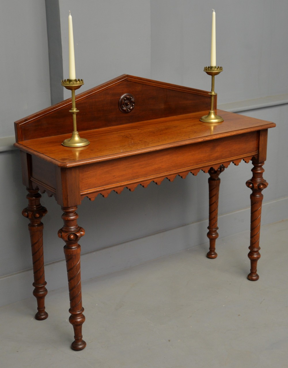 Victorian Walnut Gothic Revival Hall Side Lamp Table View XI
