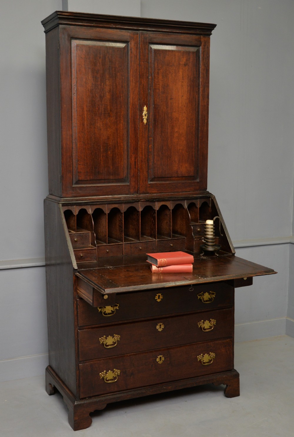 Georgian George III Oak Bureau Bookcase Cabinet