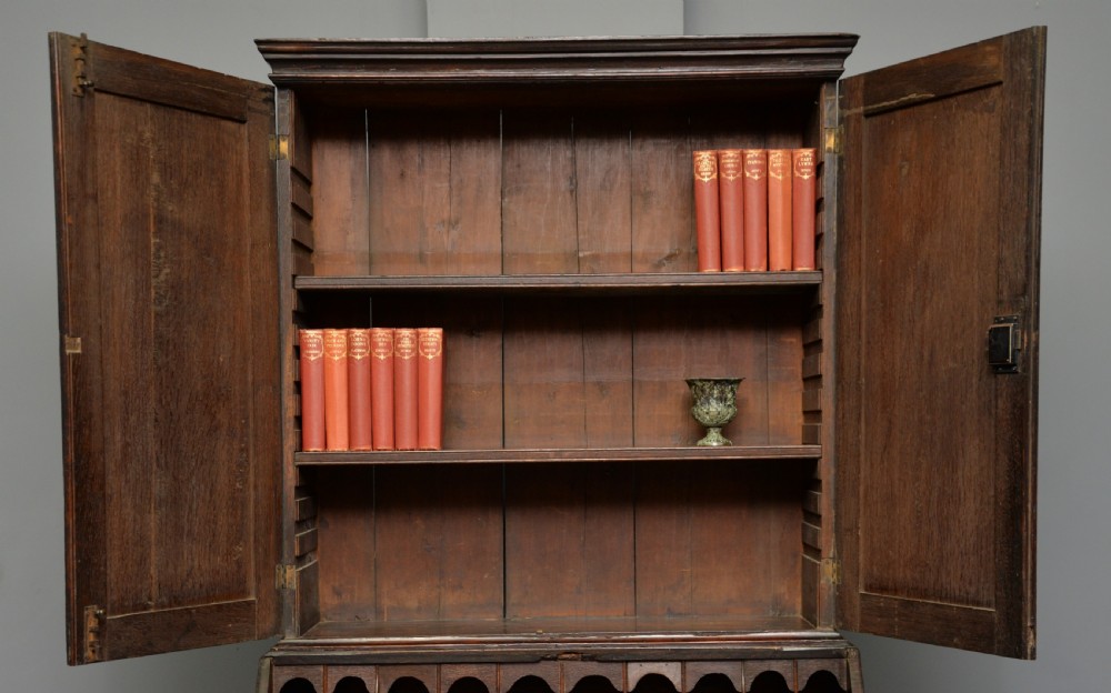 Georgian George III Oak Bureau Bookcase Cabinet View IX