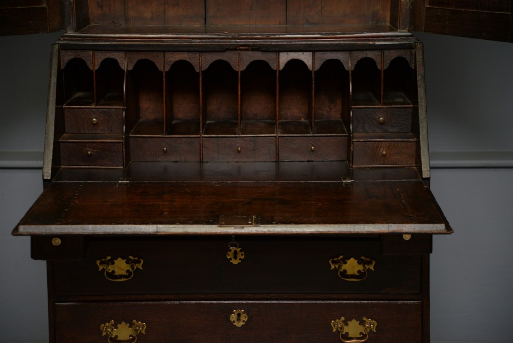 Georgian George III Oak Bureau Bookcase Cabinet View XI