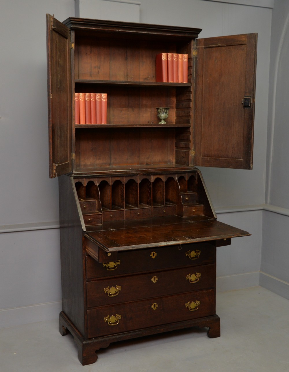 Georgian George III Oak Bureau Bookcase Cabinet View XII