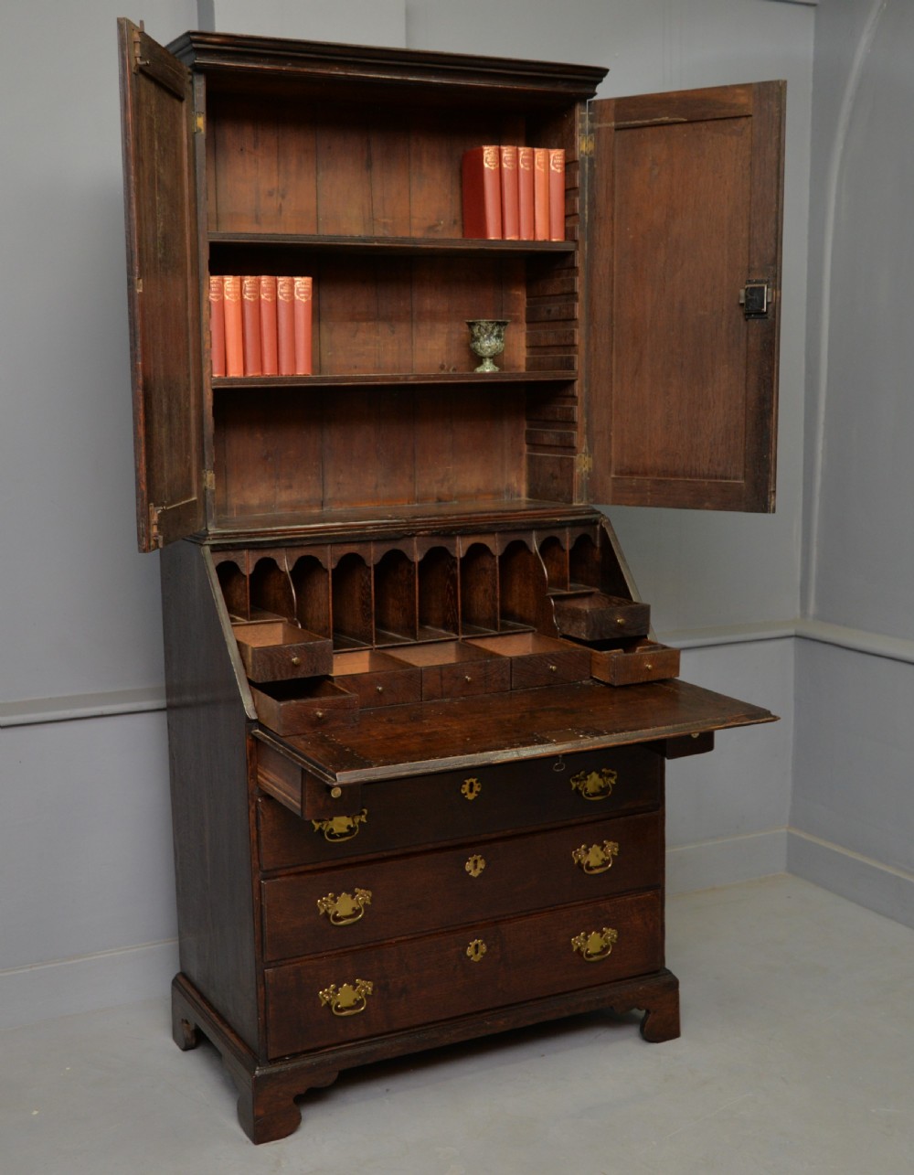 Georgian George III Oak Bureau Bookcase Cabinet View XIII