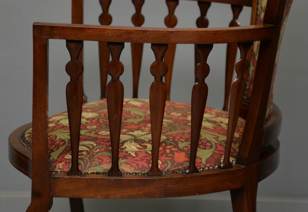 Elegant Edwardian Inlaid Mahogany Armchair William Morris Fabric View XIV