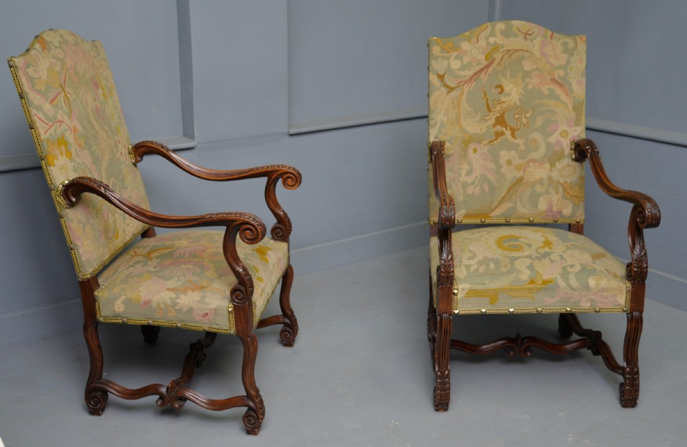 Pair Of Louis XIII Style Walnut Armchairs With Tapestry Upholstery View III