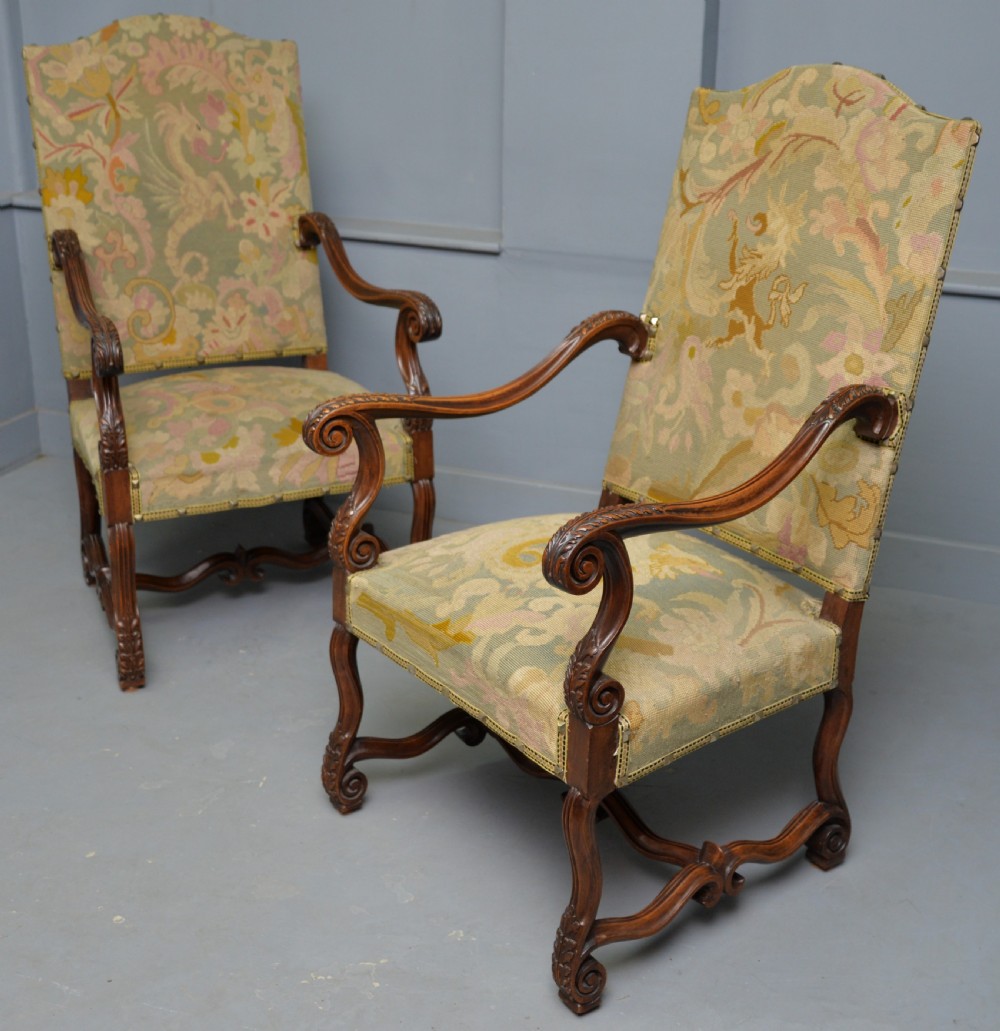 Pair Of Louis XIII Style Walnut Armchairs With Tapestry Upholstery View IV