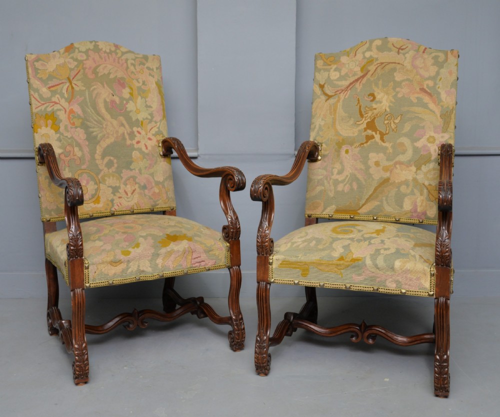 Pair Of Louis XIII Style Walnut Armchairs With Tapestry Upholstery View V