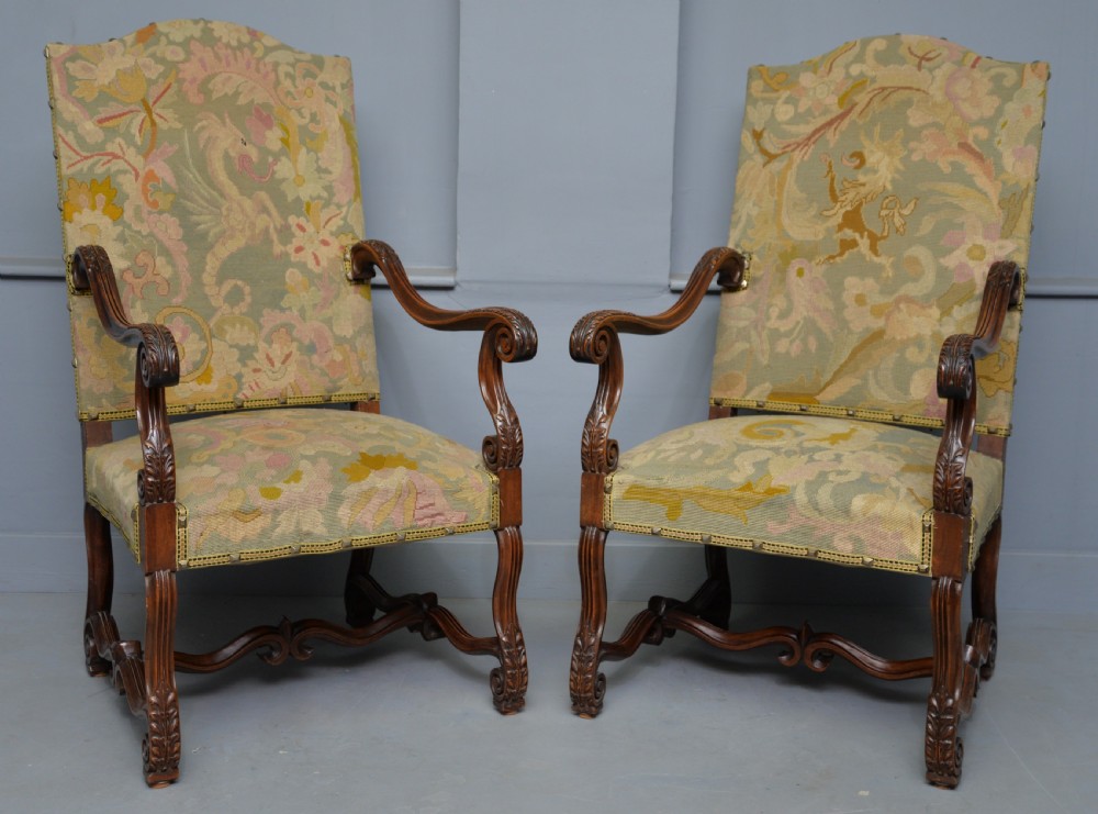 Pair Of Louis XIII Style Walnut Armchairs With Tapestry Upholstery View VIII