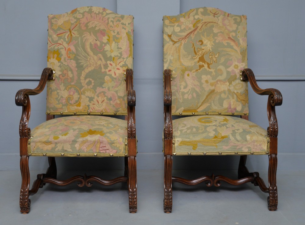 Pair Of Louis XIII Style Walnut Armchairs With Tapestry Upholstery View IX