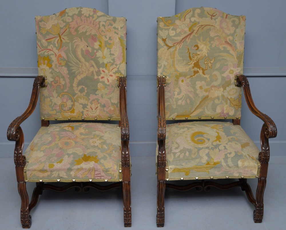 Pair Of Louis XIII Style Walnut Armchairs With Tapestry Upholstery View XII