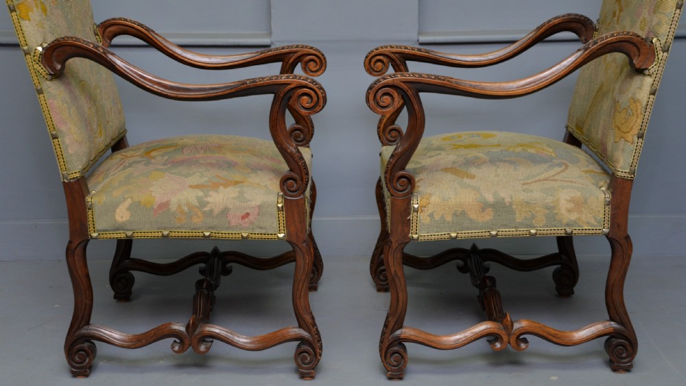 Pair Of Louis XIII Style Walnut Armchairs With Tapestry Upholstery View XV