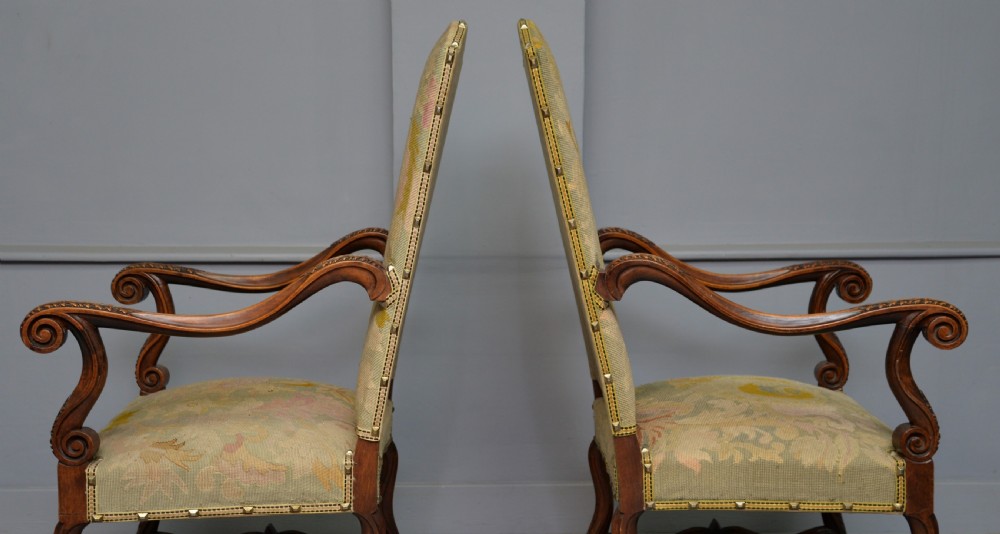 Pair Of Louis XIII Style Walnut Armchairs With Tapestry Upholstery View XIX