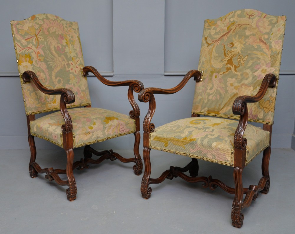 Pair Of Louis XIII Style Walnut Armchairs With Tapestry Upholstery View XXII
