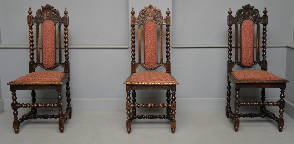 Set Of Six Carolean / Jacobean Style Carved Oak Dining Chairs View X