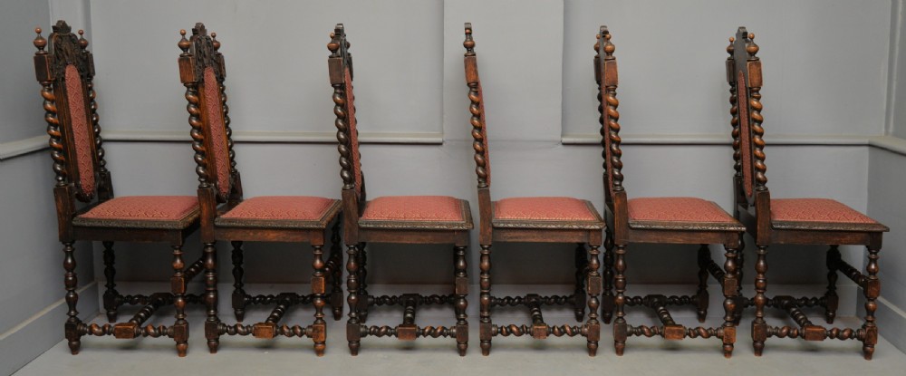 Set Of Six Carolean / Jacobean Style Carved Oak Dining Chairs View XI