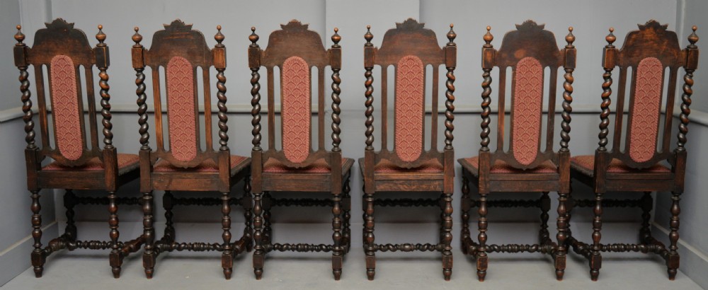 Set Of Six Carolean / Jacobean Style Carved Oak Dining Chairs View XII