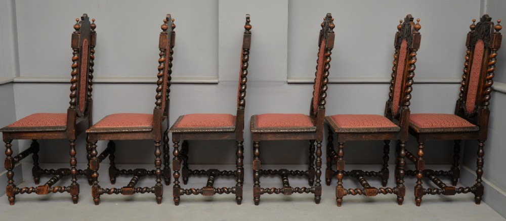 Set Of Six Carolean / Jacobean Style Carved Oak Dining Chairs View XIII