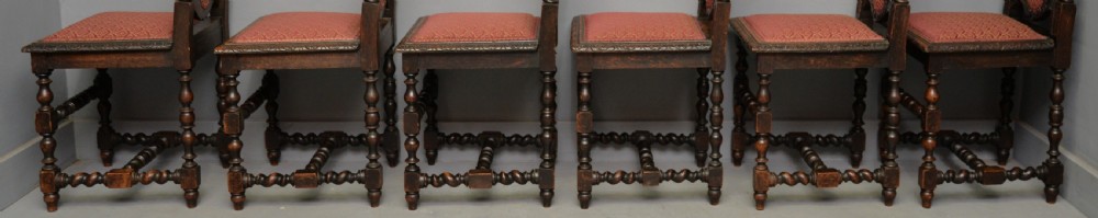 Set Of Six Carolean / Jacobean Style Carved Oak Dining Chairs View XIV