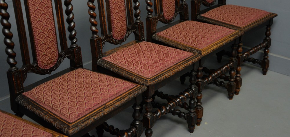 Set Of Six Carolean / Jacobean Style Carved Oak Dining Chairs View XVII