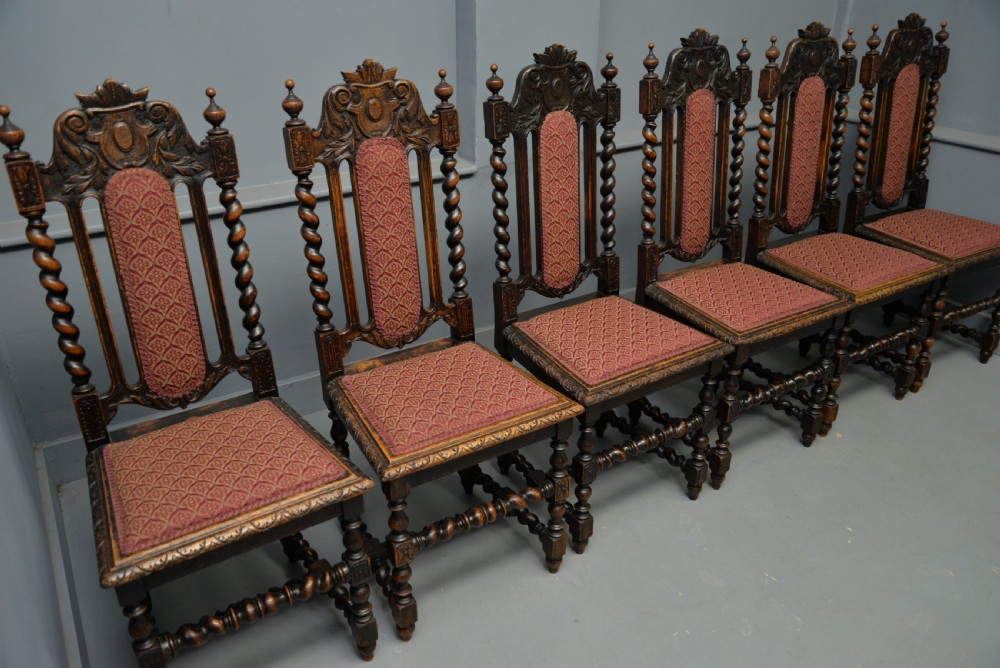 Set Of Six Carolean / Jacobean Style Carved Oak Dining Chairs View XVIII