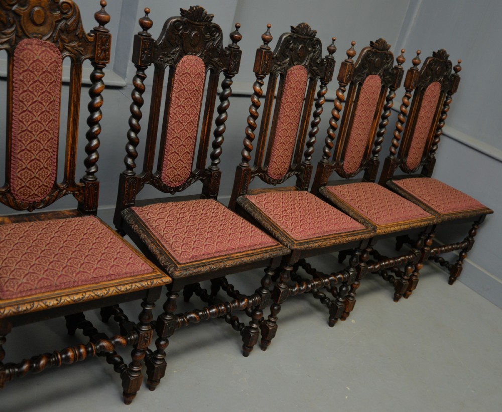 Set Of Six Carolean / Jacobean Style Carved Oak Dining Chairs View XIX