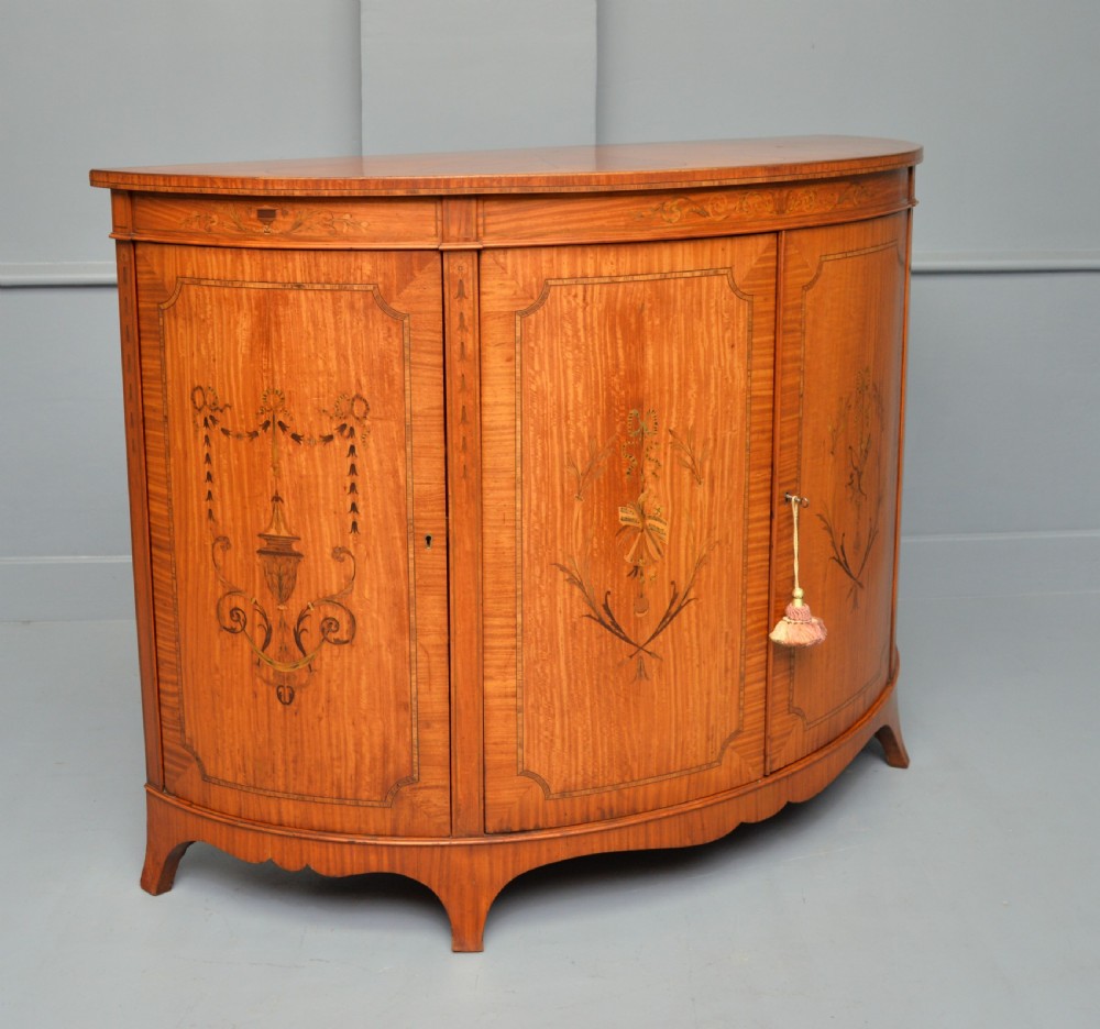 George III Style Satinwood Inlaid Demi Lune Commode Cabinet-Cowtan & Sons London View XVI