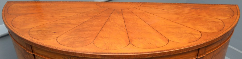 George III Style Satinwood Inlaid Demi Lune Commode Cabinet-Cowtan & Sons London View XXI