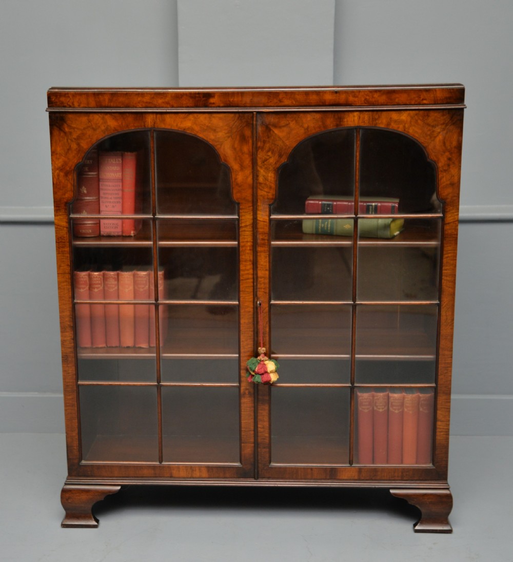 1920`s Queen Anne Style Walnut Glazed Bookcase