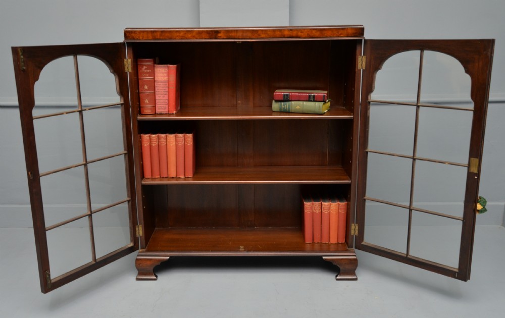 1920`s Queen Anne Style Walnut Glazed Bookcase View II