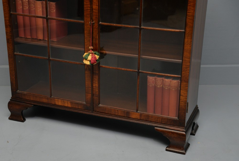1920`s Queen Anne Style Walnut Glazed Bookcase View XII