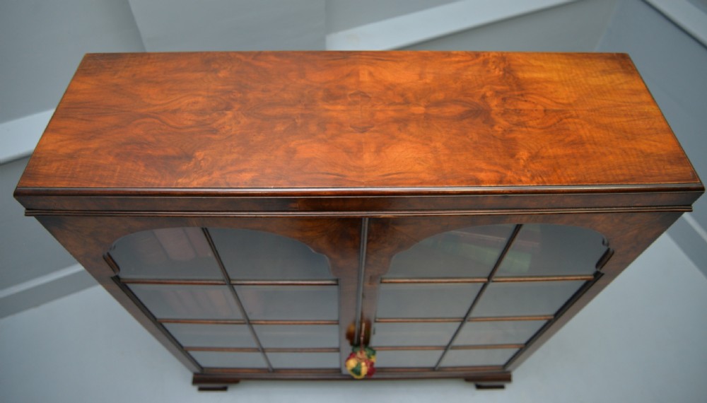 1920`s Queen Anne Style Walnut Glazed Bookcase View XIII