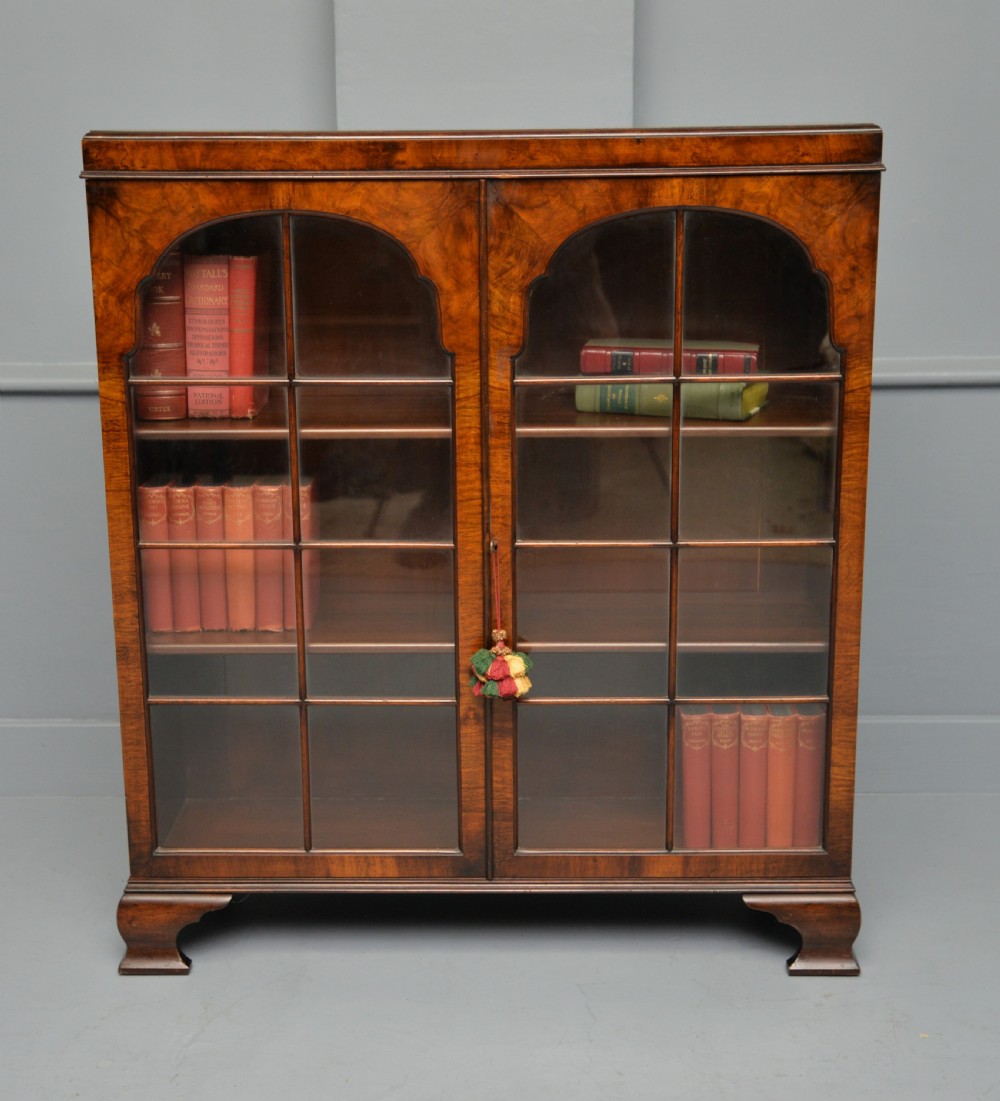 1920`s Queen Anne Style Walnut Glazed Bookcase View XIV