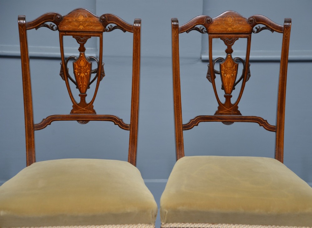Elegant Set Of Four Edwardian Mahogany & Marquetry Dining Chairs View VI