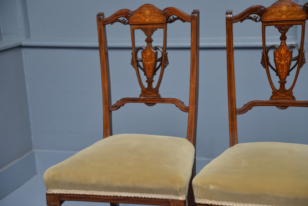Elegant Set Of Four Edwardian Mahogany & Marquetry Dining Chairs View VII