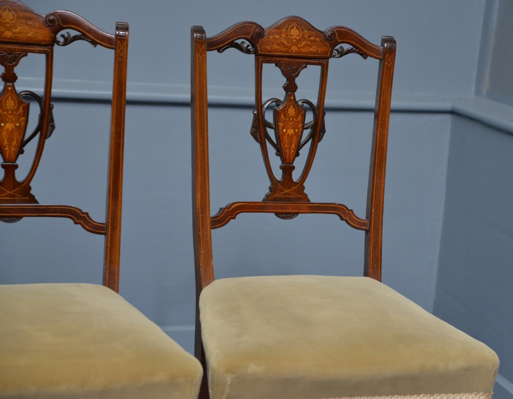 Elegant Set Of Four Edwardian Mahogany & Marquetry Dining Chairs View VIII