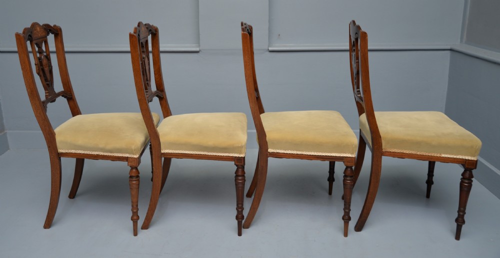 Elegant Set Of Four Edwardian Mahogany & Marquetry Dining Chairs View XI