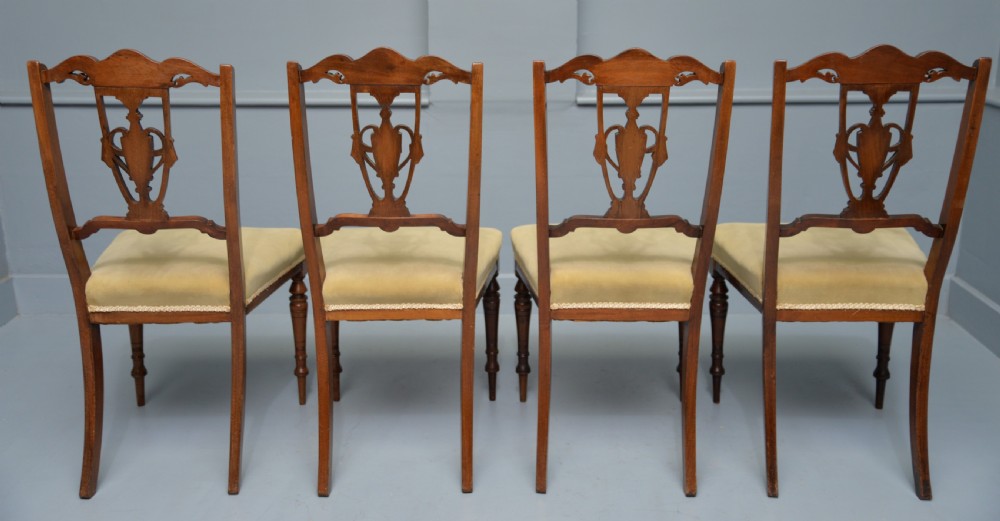Elegant Set Of Four Edwardian Mahogany & Marquetry Dining Chairs View XII