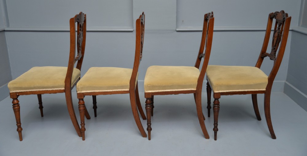 Elegant Set Of Four Edwardian Mahogany & Marquetry Dining Chairs View XIII