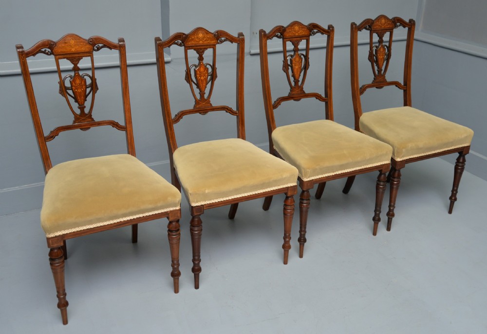 Elegant Set Of Four Edwardian Mahogany & Marquetry Dining Chairs View XV