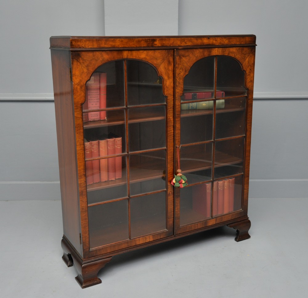 1920`s Queen Anne Style Walnut Glazed Bookcase View XX