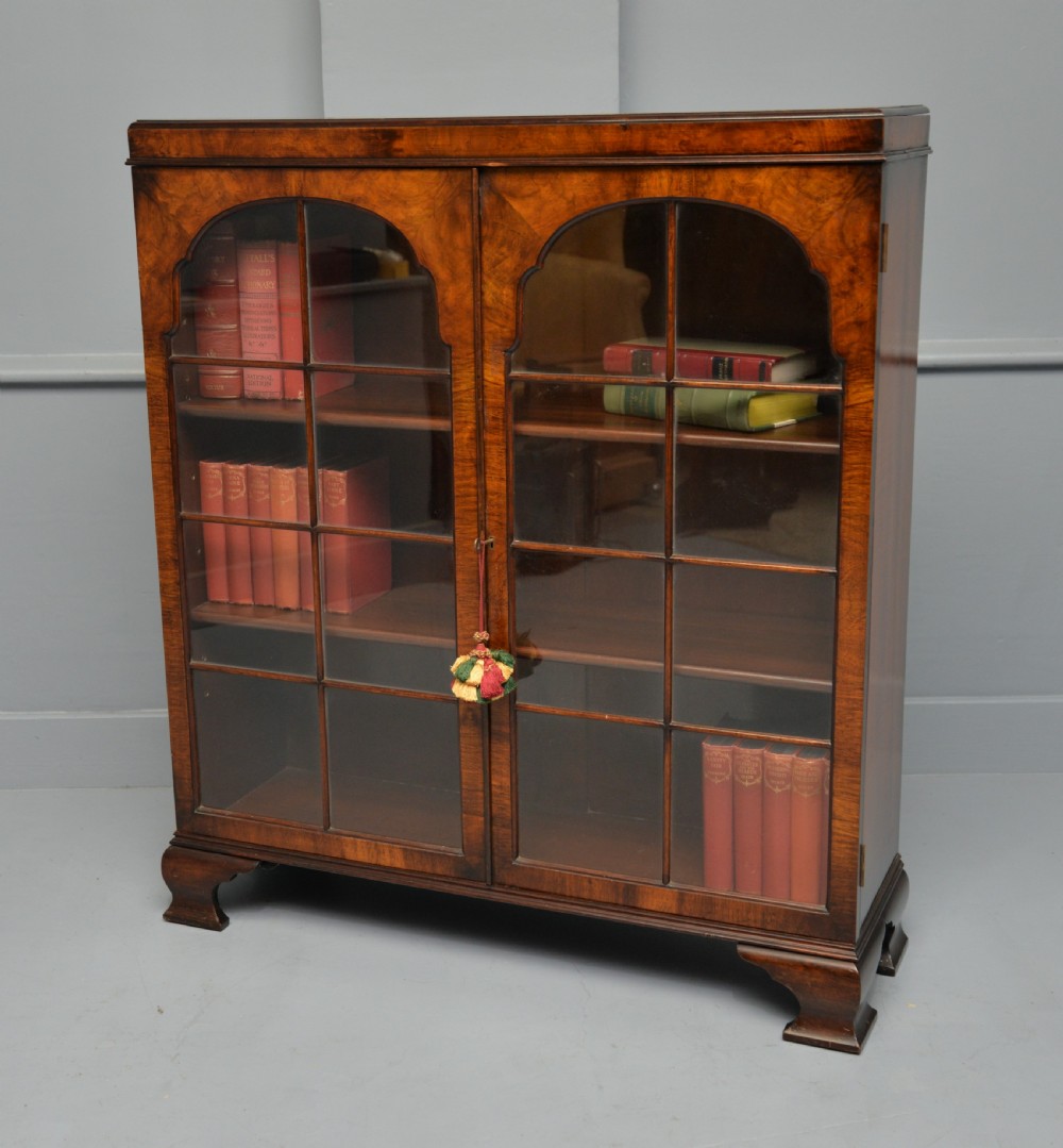 1920`s Queen Anne Style Walnut Glazed Bookcase View XXIV